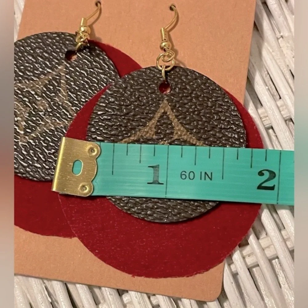 Custom Made Lux Earrings - NWT - hand crafted upcycled from a rehab bag 2” wide - Picture 4 of 4